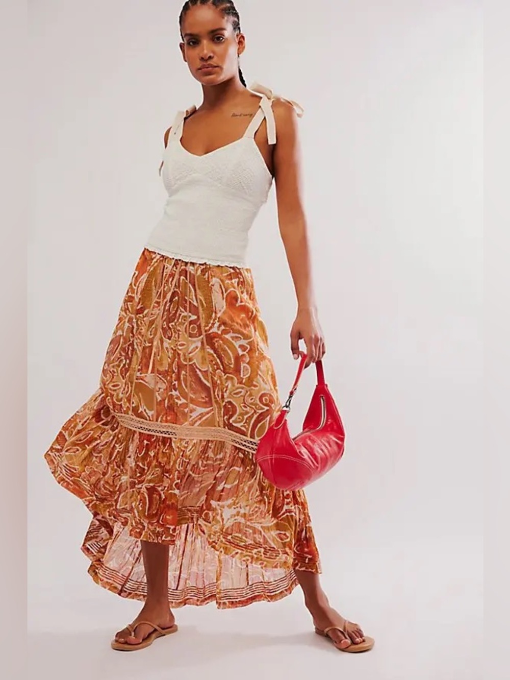 FP One Montana Printed Maxi Skirt in Orange Watercolor Combo